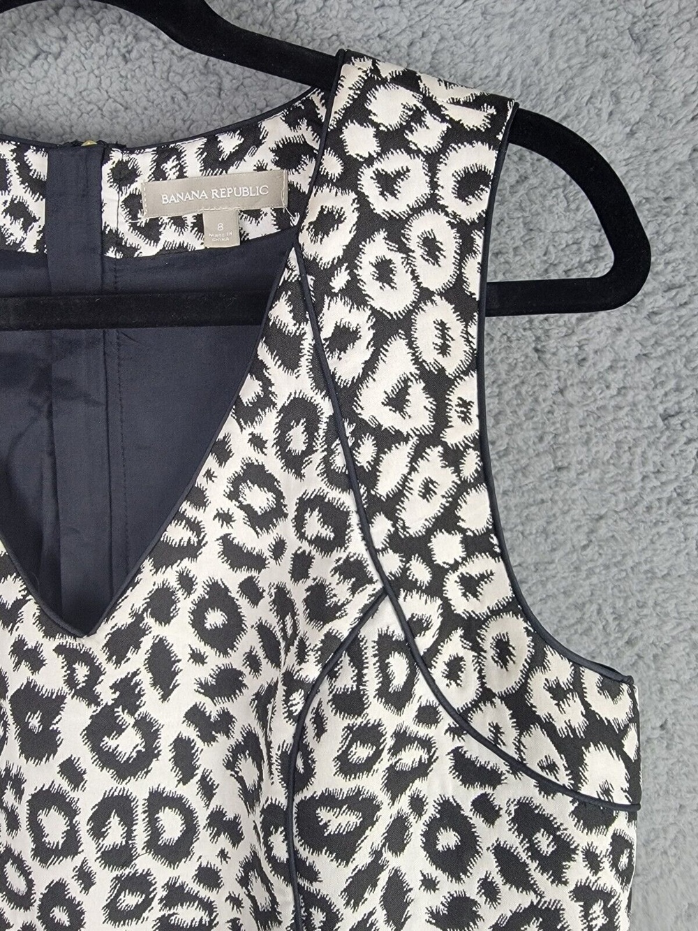 Banana Republic Womens Dress 8 Black White Leopard Print Fit Flare Sleeveless - Picture 15 of 16